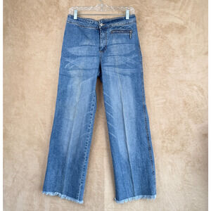 Debra DeRoo Jeans Women’s 29X28 Blue Wide Leg Mid Rise Raw Hem Denim Zip Pockets